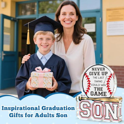 Baseball Gifts for Son from Mom Dad, Fathers Day Birthday Graduation New Job Gifts for Him Teen Boys Adults Son in Law Bonus Step, Acrylic Baseball Desk Plaque Sign to My Best Son Birthday Present