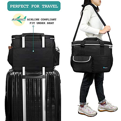 PetAmi Dog Travel Bag Organizer, Pet Travel Kit with 2 Food Containers & 2 Collapsible Dog Bowls, Pet Supplies Tote with Luggage Sleeve, Weekend Road Trip Camping Essentials, Black, Medium - color: Black, size: Medium - 14.5"L x 8"W x 12.0"H