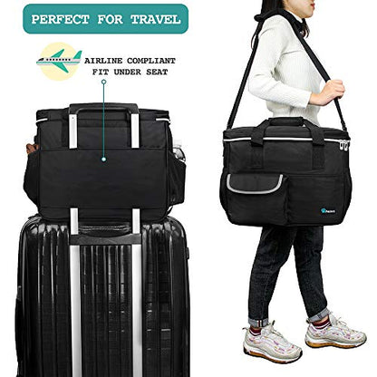 PetAmi Dog Travel Bag Organizer, Pet Travel Kit with 2 Food Containers & 2 Collapsible Dog Bowls, Pet Supplies Tote with Luggage Sleeve, Weekend Road Trip Camping Essentials, Black, Medium - color: Black, size: Medium - 14.5"L x 8"W x 12.0"H