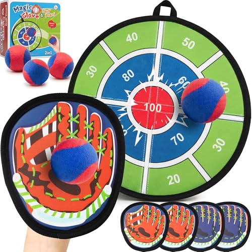 Toss and Catch Ball Game Set, 2 in 1 Kids Toddler Baseball Glove & Target Board, Sticky Catch Toy Outdoor Toys, Backyard Beach Yard Outside Games, Birthday Gift for Boys Girls Ages 3+ - color: Blue & Red
