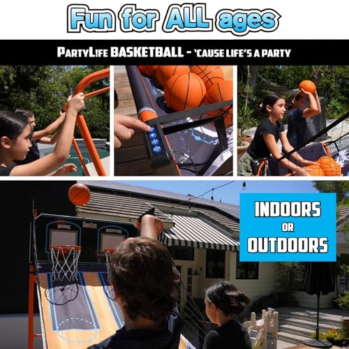 PartyLife 2-Player Basketball Arcade Game w/Optional LED Lights | Electronic Scoring | 5 Balls, 1 Pump, 8 Games | Folding Design | Heavy-Duty Steel Frame - Choose Your Model - color: PartyLife, style: w/ LED Lights