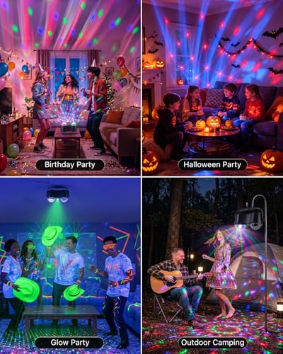 3-in-1 Disco Two Ball Lights with Magic Lamp Aurora Effect Sound Activation | Remote Control RGB Red & Green Beams, Karaoke Dance Party Ambient Lighting, Xmas and Halloween, Holiday Decor for Room, home