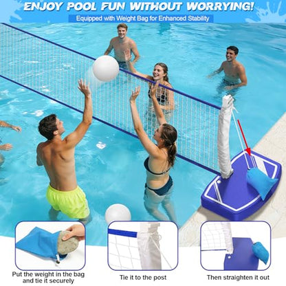 Pool Basketball Hoop&Pool Volleyball Net 2 in 1,Pool Toys Basketball Game with Weighted Base&Stand,2 Water Volleyball&2 Basketball and Pump,Summer Outdoor Family Party Pool Games for Kids Adults - size: basketball hoop
