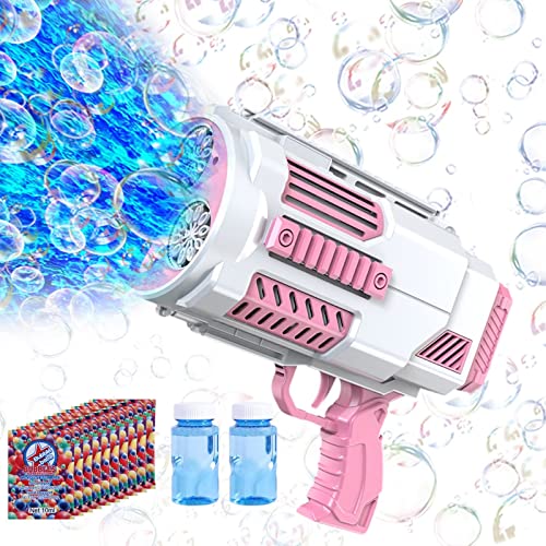 Bomoco Automatic Bubble Gun for Kids Light Up Outdoor Toy, 30 Holes Pink | Large Output, Includes Bubble Solution, Toys for Girls Boys 3-12Y, Outdoor Fun, Birthday Wedding Party Favors No Dip - color: White+pink