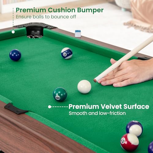 Goplus 48” Pool Table, Wooden Billiards Table w/ 2 Cue Sticks, 16 Balls, 2 Chalks, Triangle, Brush, Compact Pool Game Table for Kids Adults Family Game Room Bar Office - style: Upgrade Table 48’’, Green