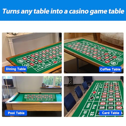 GSE Games & Sports Expert 36" x 72" Double-Sided Casino Layout Felt, Las Vegas Style Tabletop Mat for Parties, Home Entertainment, Poker Game Night - style: Blackjack&Roulette