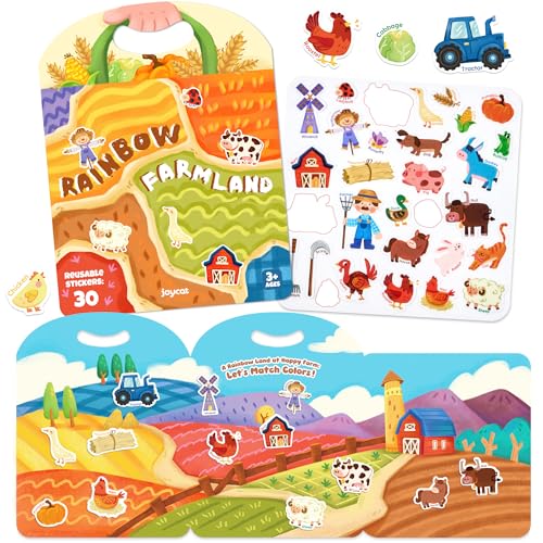 JoyCat Reusable Sticker Book - Animal Stickers for Toddlers, Kids Sticker Activity Book, Travel Toys for Road Trip, Car & Airplane, Educational Learning Gifts for Boys and Girls Ages 3-5 (Farm) - style: Farm
