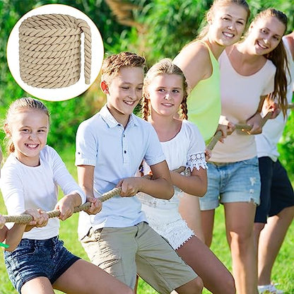 NEBURORA 20FT Tug of War Rope for Adults Outdoor Games Field Day Family Reunion Summer Outside Yard Backyard Lawn Camping Picnic Carnival Party Games Khaki - color: Khaki
