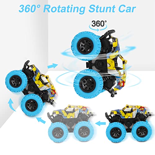 M SANMERSEN Monster Truck Toys for Kids, Friction Cars for Toddlers Push and Go 360° Rotating Stunt Car for 3+ Year Old Boys Girls Gifts (2 Pack - Blue and Green) - color: Blue