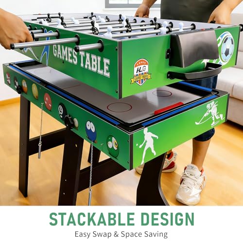 4-in-1 Multi Game Table 48inch Folding Combo Game Table, Football Table,Billiards Table, Pool/Snooker Table, Hockey Table, Table Tennis Table for Adults Family Birthday - color: Green black
