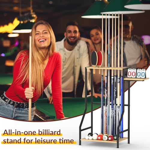 YBING Pool Stick Holder - Pool Cue Stand Hold up to 10 Cues Sticks Billiard Pool Cue Holder Cue Stick Rack Pool Table Accessories for Game Room Billiard Clubs, Natural Bamboo - color: Natural Bamboo