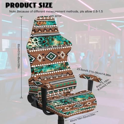 Aztec Leopard Print Computer & Gaming Chair Slipcover Breathable Stretchable Game Chair Cover with Armrest Covers Easy to Install - color: Brown and Green - Aztec Leopard