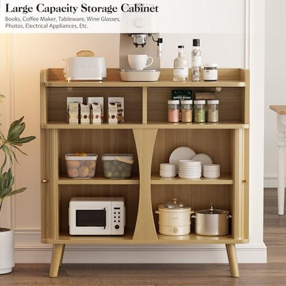 Decofy 39" Buffet Sideboard Cabinet, Mid Century Modern Console Cabinet with Roller Shutter Sliding Doors & Adjustable Shelves for Kitchen Cabinets, Living Room, Entryway, Coffee Bar Cabinet (Oak) - color: Oak