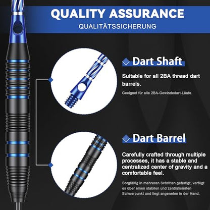 24g Steel Tip Darts Set with Carrying Case | Knurled grip barrels, Aluminum shafts with O-rings, Extra flights, Balanced feel, Practice and league play