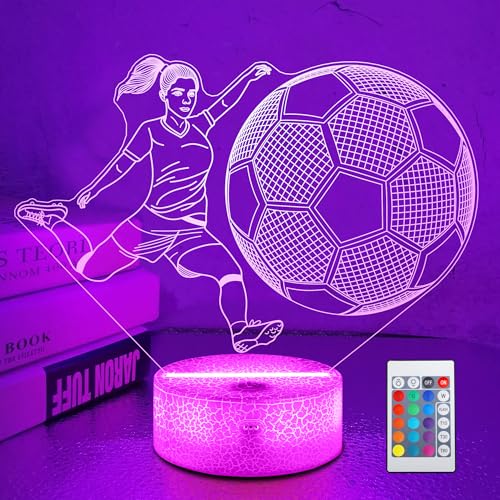 Soccer Gifts for Girls Bedroom Decor,Light Up Soccer 3D Illusion Lamp Night Light with 16 Colors Remote,Football Accessories Birthday Xmas Gifts for Best Friends Sister Daughter Sports Fan Lover - color: Color3
