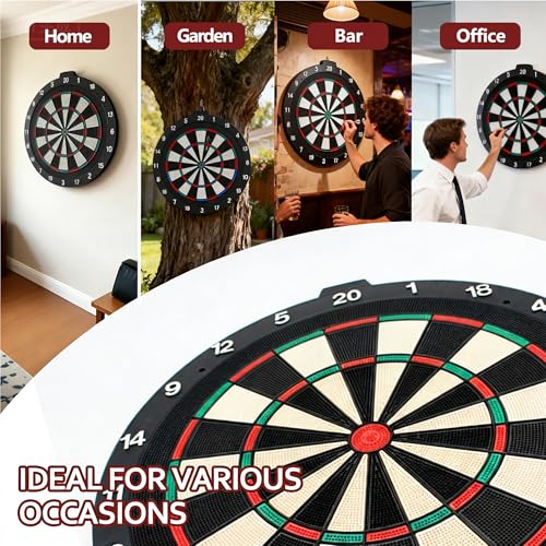 18 Inch Soft Tip Dart Board for Adults, Staple-Free Plastic Surface with 6 Aluminum Darts & 20 Extra Tips, Indoor/Outdoor Game Room Bar Dartboard Set