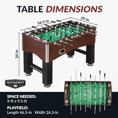 Hathaway Primo 56-In Foosball Table for Family Game Room - With Counterbalanced Players, E-Z Spin Bearings, Analog Scoring Units, Easy-Grip Handles & Adjustable Leg Levelers - Wood Grain Finish