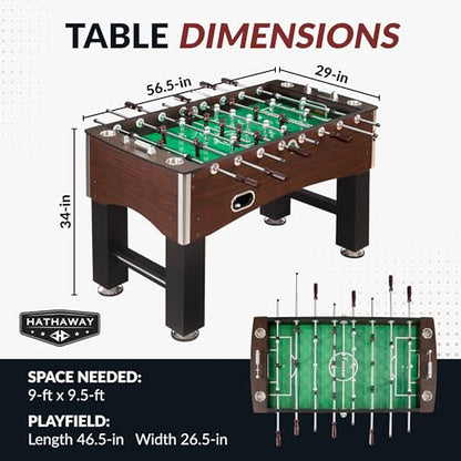 Hathaway Primo 56-In Foosball Table for Family Game Room - With Counterbalanced Players, E-Z Spin Bearings, Analog Scoring Units, Easy-Grip Handles & Adjustable Leg Levelers - Wood Grain Finish