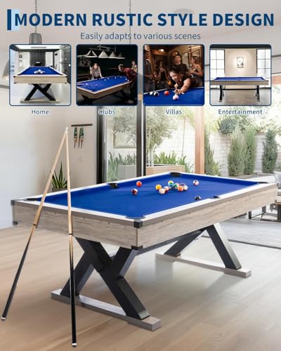7 FT Professional Billiard Table for Home & Game Room, K-Leg Pool Table with Complete Accessories Set (2 Cues, 16 Balls, 2 Chalks, Triangle, Brush), Rustic Grey Finish, 84 x 46 x 32 Inch - color: blue