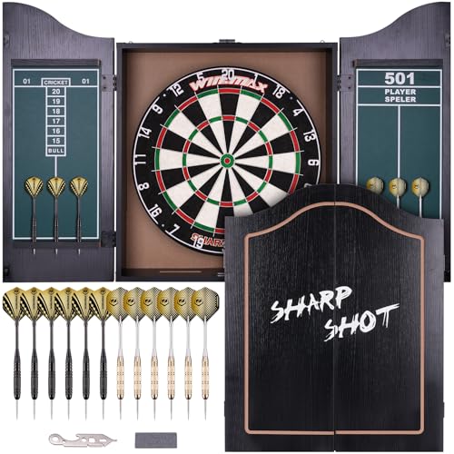 WIN.MAX Dart Board - Bristle Steel Tip Dartboard for Adults Bristle Steel Tip Dart Board Set with 12 Darts Metal - style: Dartboard and Cabinet Set
