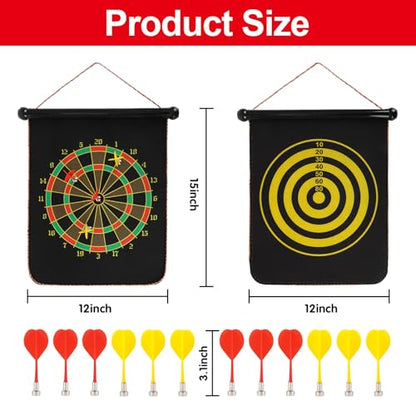 Magnetic Dart Board, 15 x 12 Inches Dart Boards for Youth Boys Girls, Two Sided Roll Up Dartboard,12 Magnetic Safe Darts, Indoor Outdoor Game, Room Decor, Best Gifts for Teen Boys 13-18