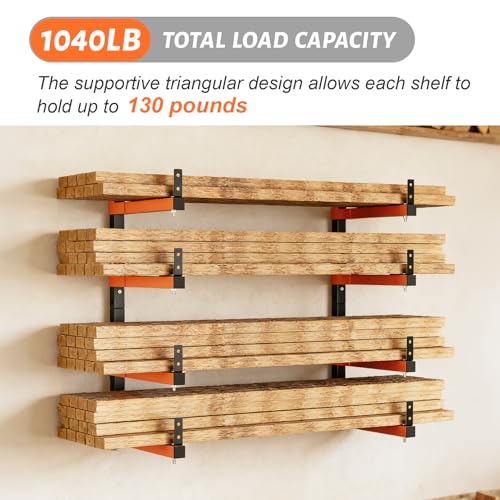 32" Lumber Storage Rack, Upgrade Folding Lumber Rack Wall Mount, Heavy Duty Adjustable Metal 8 Level Wood Storage Rack for Garage Storage Organization, 4 Packs - style: 4 Pack 32In