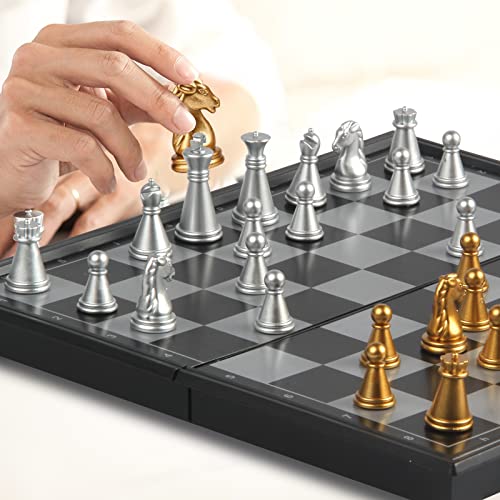 Mini Travel Chess Set Magnetic Vikutu 7.5 Inches Portable Small Folding Chess Board (Small) - size: Small