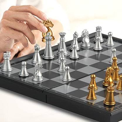 Mini Travel Chess Set Magnetic Vikutu 7.5 Inches Portable Small Folding Chess Board (Small) - size: Small