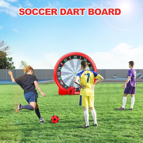 Giant Dart Board Inflatable with Pump, Outdoor and Indoor Soccer Sport Kick Dartboard for Kids and Adults, Waterproof Darts Board Yard Game with 20 Golf Balls, 4 Sticky Balls, 2 Soccers - style: Spirited