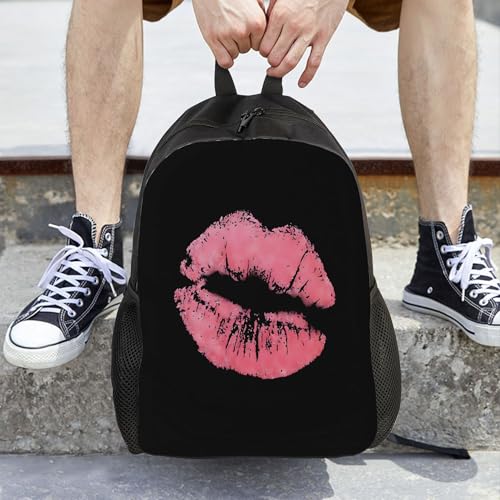 Kiss Pink Lips Print Backpacks For Men Women Book Bag Travel Hiking Camping Work Lightweight - color: Ye18