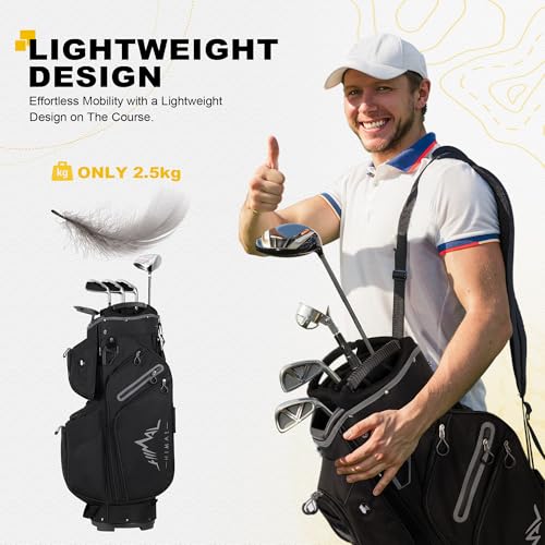 uniHimal Golf Cart Bag, 15 Way Organizer Divider Top with Handles and Rain Cover - color: Black