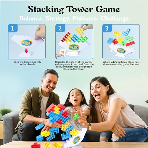 72Pcs Balance Stack Game for Kids 8+ & Adults, w/66 Challenge Cards | Large Balance Stacking Blocks for 2-4 Player, STEM Building Toy for Kids, Giant Balance Tower Game for Family&Party
