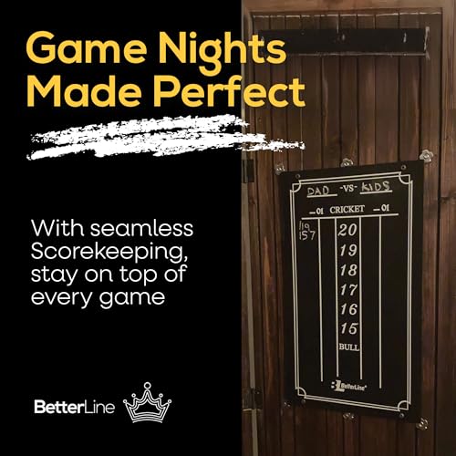 Large Professional Scoreboard Chalkboard for Cricket and 01 Darts Games - 15.5" x 9" Inch (39.3 x 22.9 cm) - Black Board - Eraser and 2 Chalk Pieces Included - by BetterLine