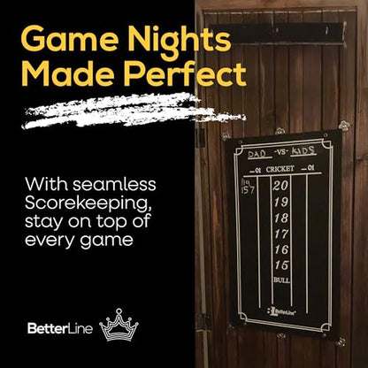 Large Professional Scoreboard Chalkboard for Cricket and 01 Darts Games - 15.5" x 9" Inch (39.3 x 22.9 cm) - Black Board - Eraser and 2 Chalk Pieces Included - by BetterLine