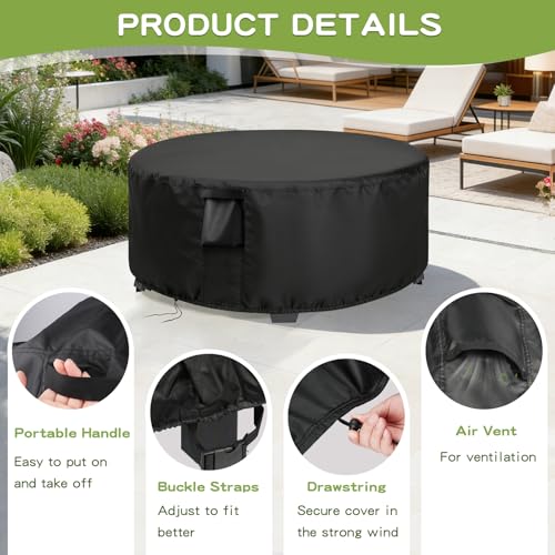 Patio Furniture Covers Round, 34 Inch Outdoor Dinner Table Cover Waterproof, Round Patio Coffee Table Cover for All Weather Resistant - 34 x 16 Inch - size: 34" DIA x 16" H