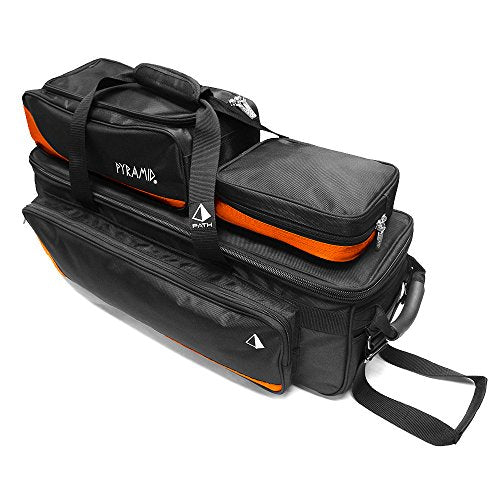 Pyramid Path Triple Tote Roller Plus Bowling Bag with Detachable Shoe Bag (Fits US Mens Size 15), Accessory and Side Pocket, Lightweight Travel Design - color: Black/Orange
