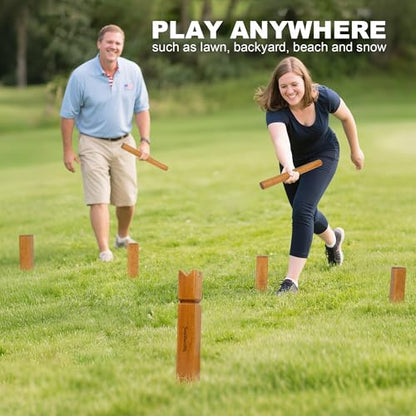 SunNordik Kubb Yard Game Set, Giant Viking Chess Outdoor Tossing Game with Carry Bag, Rubber Wood Backyard Lawn Game for Kids & Beginner - color: Yellow Brown