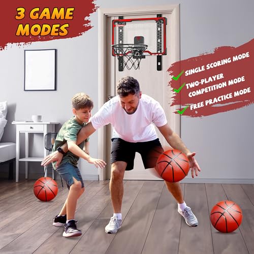 HopeRock Indoor Basketball Hoop for Kids, Over The Door Mini Basketball Hoops, with LED Light, Scoreboard, Birthday Toys Gifts for 5 6 7 8 9 10 11 12+ Year Old Boys - style: red adjustable basketball hoop