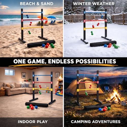 Pro Ladder Toss Indoor Outdoor Game Set for Yard & Lawn Games with 6 Soft Rubber Bolo Balls Heavy Duty Bars Stands & Travel Carrying Case | Game for Family Kids Beach Party Picnic & Adults - style: Ladder Toss Game