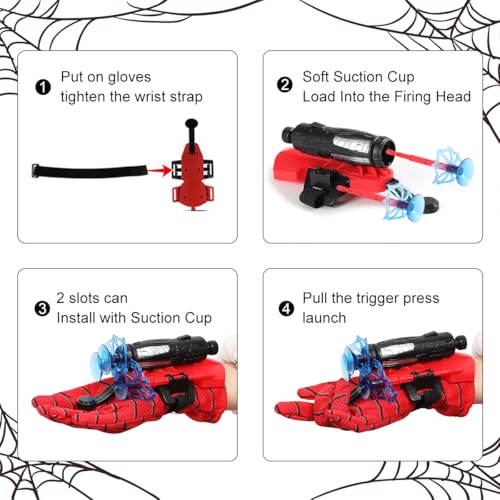 2 Sets Spider Gloves Man Web Shooters Dart Board Toys Sticky Balls for Kids, Hero Cosplay Kids Launcher Toys Set for Birthday Party Christmas Halloween