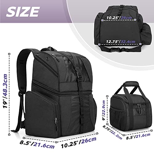 DSLEAF Bowling Backpack and Separate Ball Bag Combo, Bowling Ball Bag with Wooden Ball Holder and Shoe Compartment for US Mens 16 and Multi-Pockets for Accessories (Patent Design)