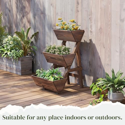 3-Tier Wooden Vertical Raised Garden Bed with Legs, Tiered Planter Box, Vertical Garden Planter,Wood Plant Stand Wood Flower Rack for Patio, Balcony, Freestanding. (Carbonized-Small) - color: Carbonized, size: Small