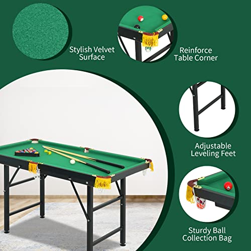 OLAKIDS Portable Folding Billiards Table with 2 Billiard Cues, Ball, Triangle Rack, Brush, Chalk, 47 Inch Game Pool Table for Kids Adults Family Office