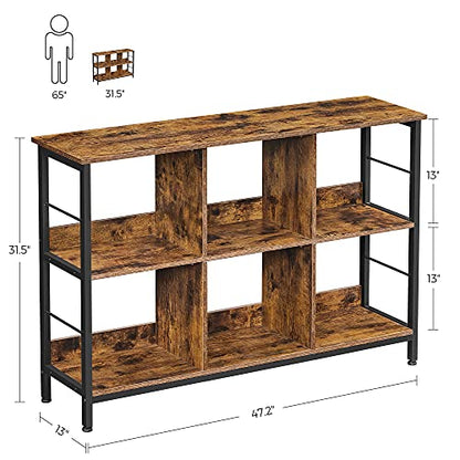 VASAGLE Bookshelf, Cube Shelf, Console Table, TV Stand with 6 Storage Cubes, for Office, Living Room, Bedroom, 13 x 47.2 x 31.5 Inches Industrial Design, Rustic Brown and Black ULLS104B01 - size: 13"D x 47.2"W x 31.5"H