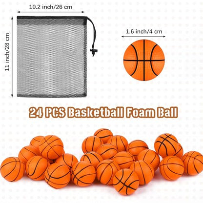 Aodaer 24 Pack Mini Basketball Stress Balls Fidget Ball Toys Bulk | Soft Foam Balls for Sports Party Favor Gifts, Birthday Party Decoration, Goodie Bag Stuffer, Mini Size, with Drawstring Bag - style: Basketball