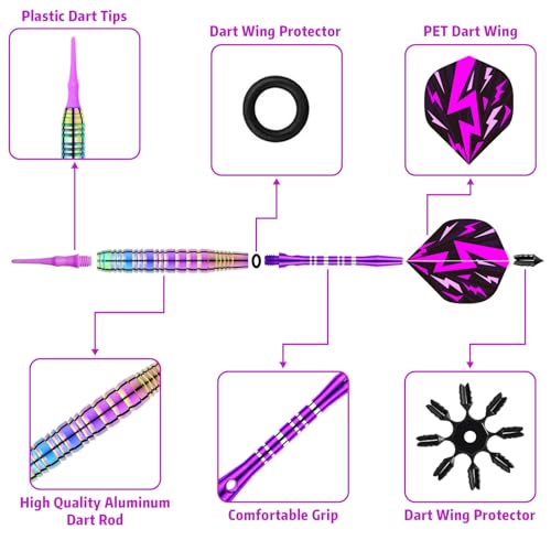 Soft Tip Darts Set - Darts Plastic Tip Sets, 3Pack Professional Plastic Tips Dart with Extra 12 Soft Tips and 6 Replace Dart Leaf for Beginners & Pro Players - color: Pink