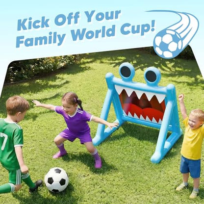 Funscape Kids Soccer Pool Toy, Inflatable Soccer Goal w/Balls, 2-in-1 Kick & Toss Water Pool Game, Outdoor Sport Backyard Game, Summer Beach Yard Party Gift for 3 4 5 6 7 8 Year Old Toddler Boy Girl - style: Monster Mouth