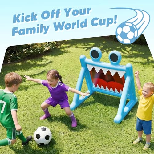 Funscape Kids Soccer Pool Toy, Inflatable Soccer Goal w/Balls, 2-in-1 Kick & Toss Water Pool Game, Outdoor Sport Backyard Game, Summer Beach Yard Party Gift for 3 4 5 6 7 8 Year Old Toddler Boy Girl - style: Monster Mouth