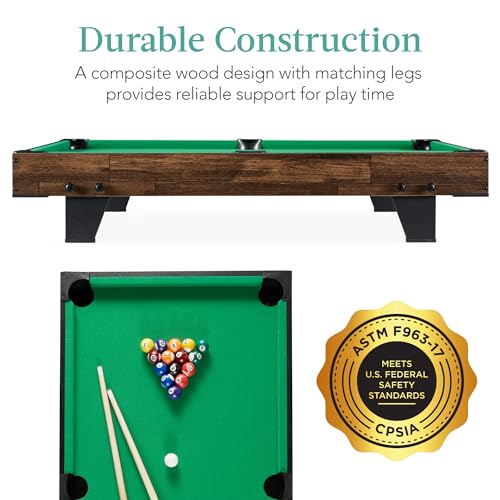 Best Choice Products Tabletop Billiard Table, Pool Game Table for Living Room, Game Room w/ 2 Cue Sticks, Ball Set, Storage Bag - color: Walnut