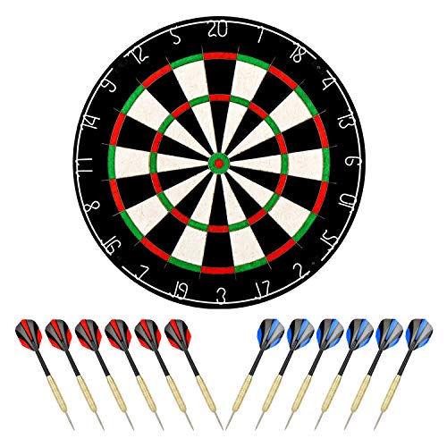 LinkVisions Dartboard with Staple-Free Bullseye, 18g Steel Tip Darts Set,12 Steel Tip Darts 18g, Dartboard Mounting Kits Included - style: Profpieler